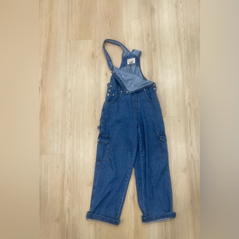 Lana Roux blue denim overalls with cargo pockets size Large